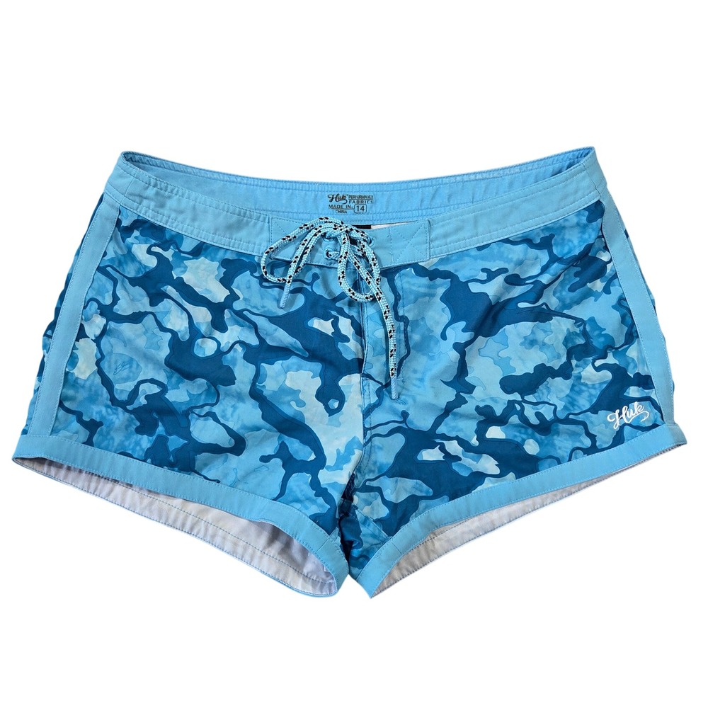 Huk Performance Blue Camo Board Shorts Womens Size 14 Fishing Swim Shorts